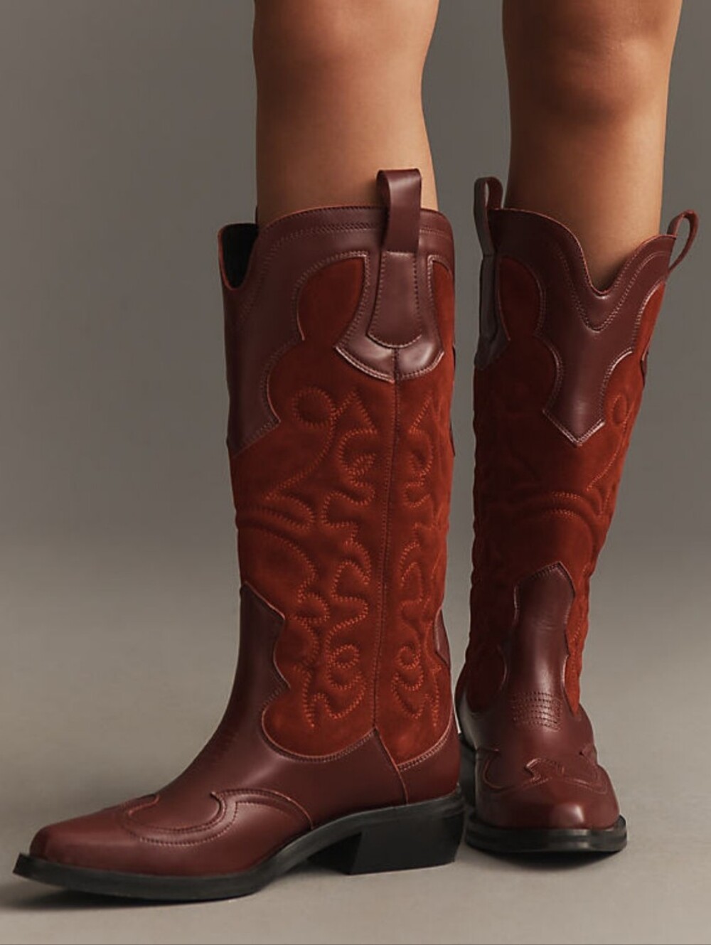 Pilcro Anthropologie‎ Western Wine Red Cowboy Leather Cowgirl Boots Size 39, 8.5